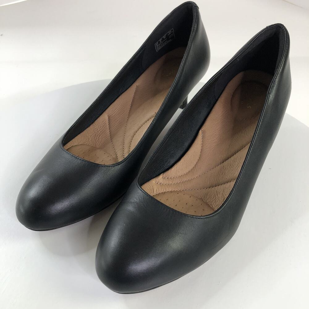 Clark's Artisan Women's 9 Leather Pump Wedge Slip On Heels Shoes Black